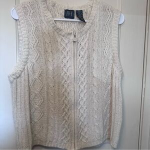 IVY Brand Cream Ramie & Angora Blend, Cableknit Zip-up, Crewneck, Sweatervest, L